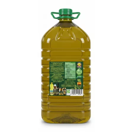 Back view of Garusana 5 litre cooking oil bottle showing nutritional and product details