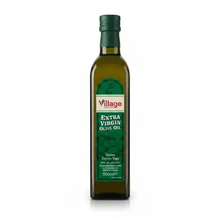 Bottle of Village Extra Virgin Olive Oil front label