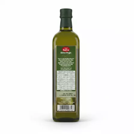 Sofra Tunisian Extra Virgin Olive Oil 750ml bottle back with nutrition info