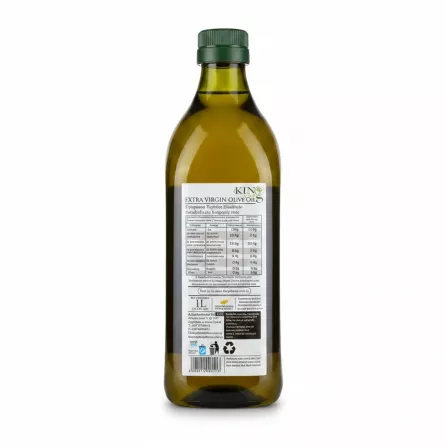 Back label showing nutrition facts and product details of King of Olives Extra Virgin Olive Oil