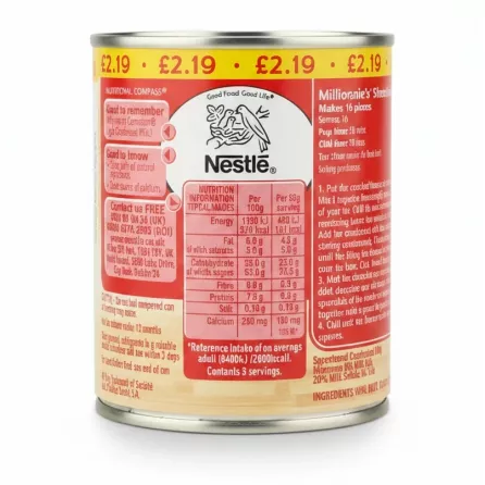 Nutritional information and product details on can
