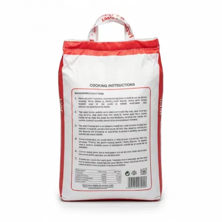 Back view of Sadaf Sella Extra Long Grain Rice 5kg bag with cooking instructions