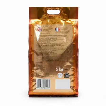 Back view of Shama Paris White Gold Basmati Rice 5kg bag showing nutritional info and barcode