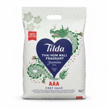 Tilda Thai Hom Mali Fragrant Jasmine Rice 5kg bag front packaging with dragon graphic