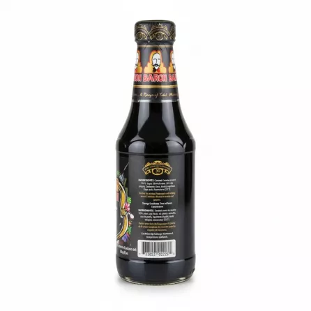 Back label of Baron Cassareep bottle detailing ingredients and barcode