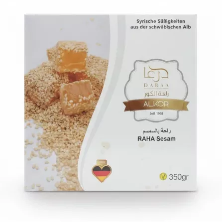 Box of Daraa Raha Sesame Delight sweets coated with sesame seeds