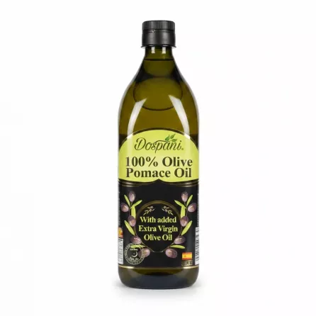 Bottle of Dospani 100% Olive Pomace Oil with green and black label