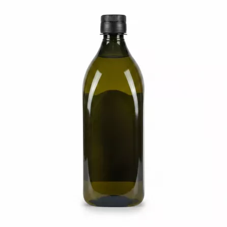 Back view of the olive pomace oil bottle showing dark green plastic