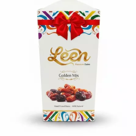 Leen Premium Dates Golden Mix box front showing product name and mixed dates image