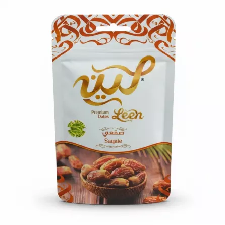 Leen Saqaie Premium Dates pouch front view showcasing the product and branding
