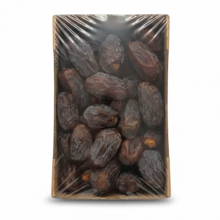 Close-up of Medjool Dates in clear plastic packaging
