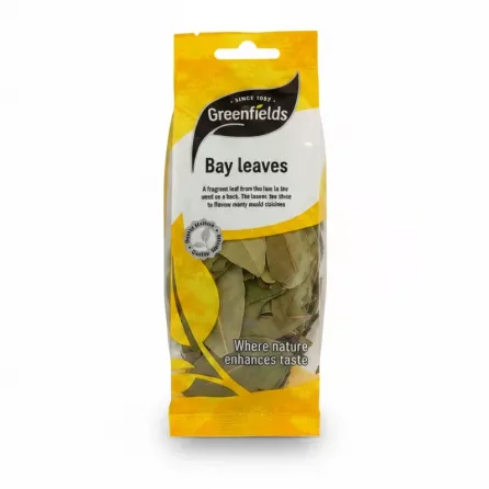 Greenfields Bay Leaves packet front view with yellow and white design