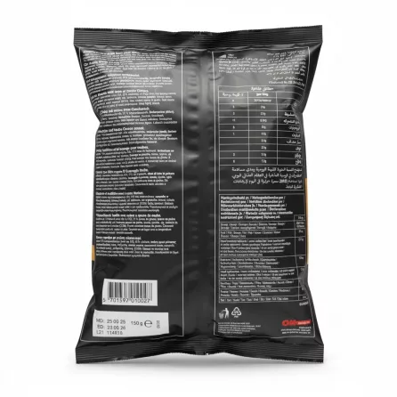 Tortilla corn chips nacho cheese packet back with ingredients and nutrition info