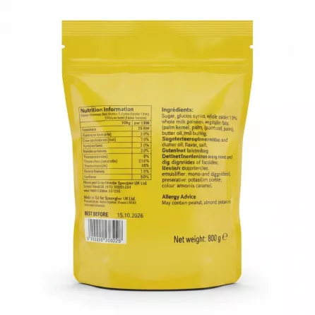 Back of packaging showing ingredients and nutritional information for Mokhtar London Milky Cow Luxury Fudge