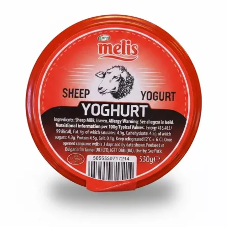 Top view of Melis Sheep Yoghurt jar showing ingredients and nutritional information