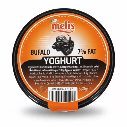 Top view of Melis buffalo yoghurt jar showing nutrition and price label