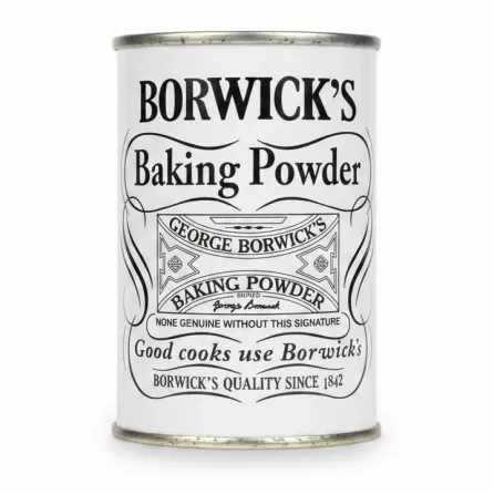 Borwick's Baking Powder classic tin packaging