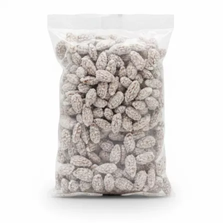 back view of Nuqul Almonds pack showing almonds inside