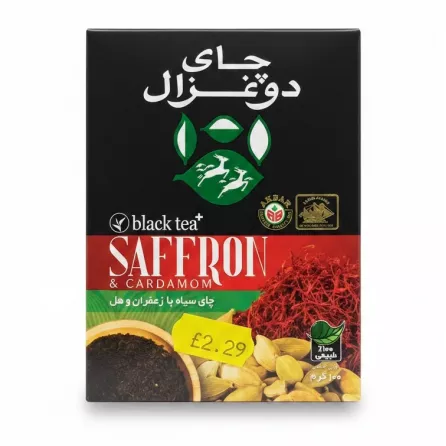 Do Ghazal Saffron & Cardamom Black Tea box held showing front with price tag