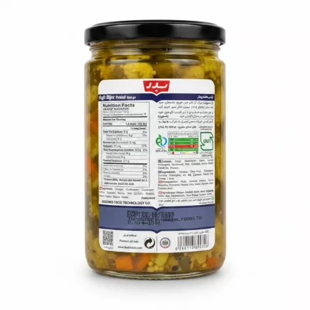 Back label of Badr Pickled Haft-Bijar showing ingredients and nutritional facts