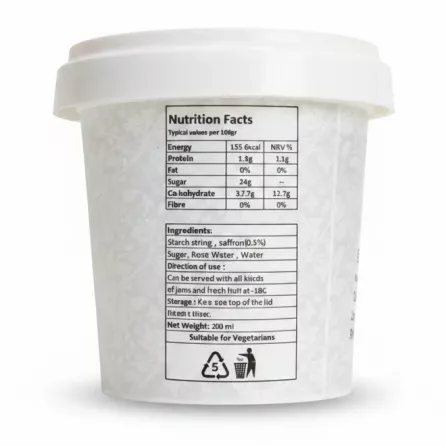 Nutrition facts and ingredients label on Roya Frost Faloodeh Shirazi container