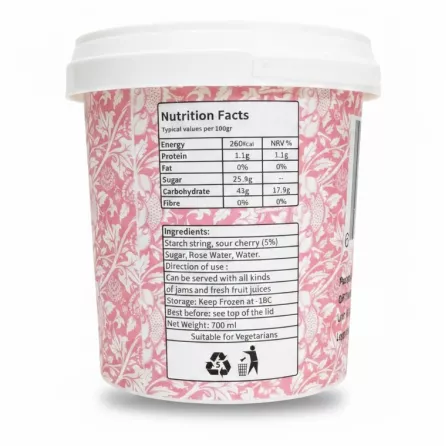 Nutrition facts and ingredients label on Roya Frost Faloodeh