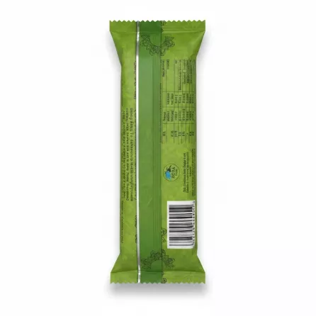 back of pistachio ice cream bar wrapper showing nutrition and barcode