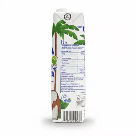 Nutritional facts and ingredients on Vita Coco Extra Coconut water carton