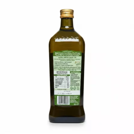 Back label of Filippo Berio Extra Virgin Olive Oil with nutrition and production details