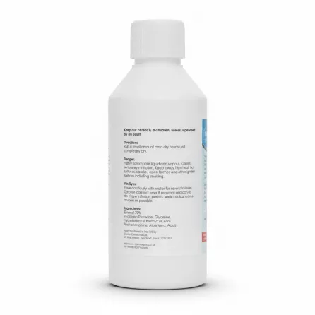 Back label of Covex Hand Sanitiser showing ingredients and directions