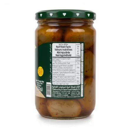 Nutrition facts label on Durra Makdous jar