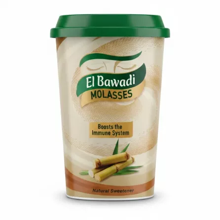 El Bawadi Molasses container front view with green lid
