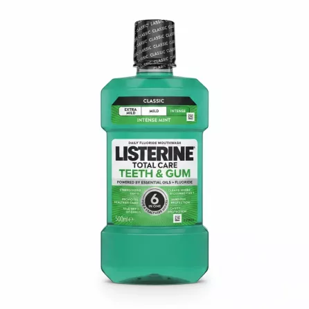 Front view of Listerine Total Care Intense Mint Mouthwash 500ml bottle