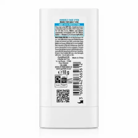 Garnier Ambre Solaire Super UV Stick SPF 50+ back side with instructions and barcode