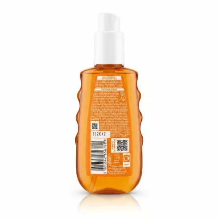 Garnier Ambre Solaire Sensitive Advanced SPF 50 Hydrating Sun Water back label showing ingredients and barcode