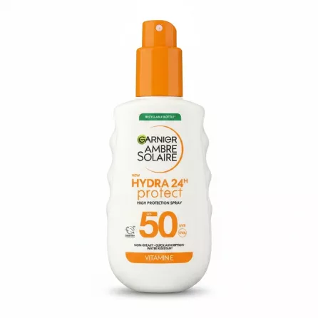 Garnier Ambre Solaire Hydra 24H Protect SPF 50 sunscreen spray bottle front