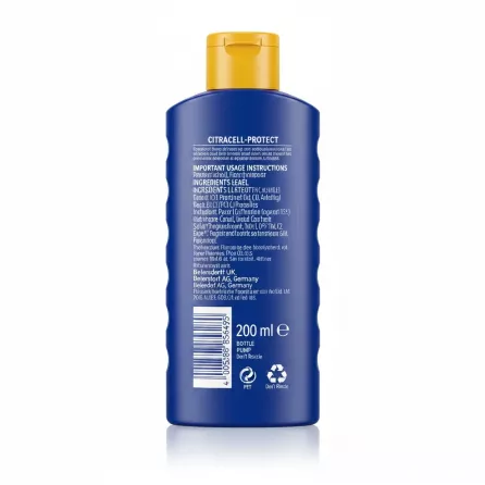 Back label of Nivea Sun Protect & Moisture SPF 50+ showing ingredients and barcode