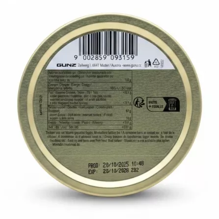 Back label with nutritional information and barcode