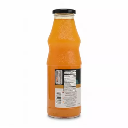 Back view of The Hub Orange Nectar juice bottle showing label and nutritional facts