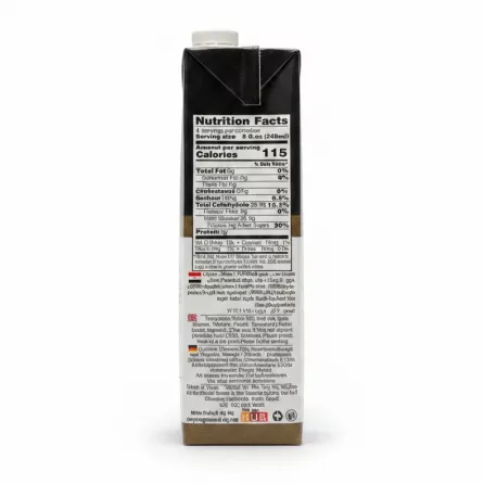 Nutritional facts label on The Hub Cocktail Nectar carton