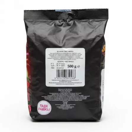 Schoko Trio mixed fondants pack back with barcode and product details