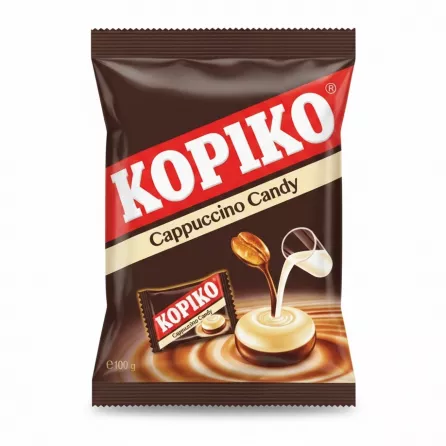 Kopiko Cappuccino Coffee Candy unopened pack showing branding and cappuccino illustration