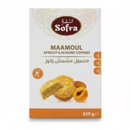 Front view of Sofra Maamoul Apricot & Almond Cookies box