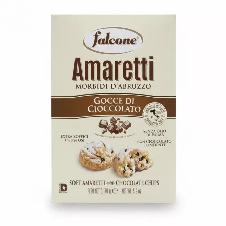Falcone Amaretti box front view showing soft cookies with chocolate chips