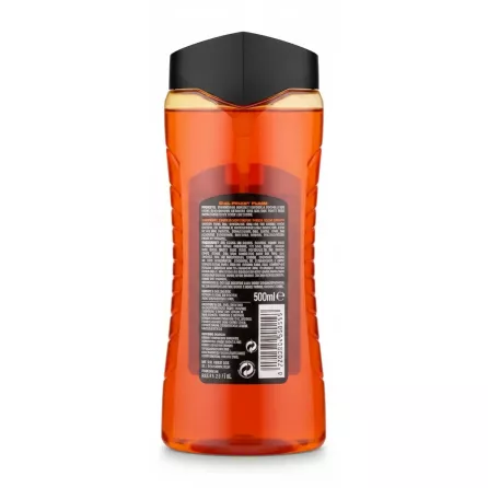 Back label of Lynx 3in1 Sunset Fresh shower gel with ingredients and barcode