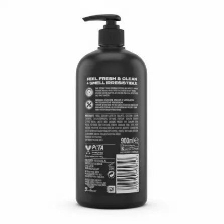 Lynx Africa 3 in 1 wash bottle back label with ingredients and usage details