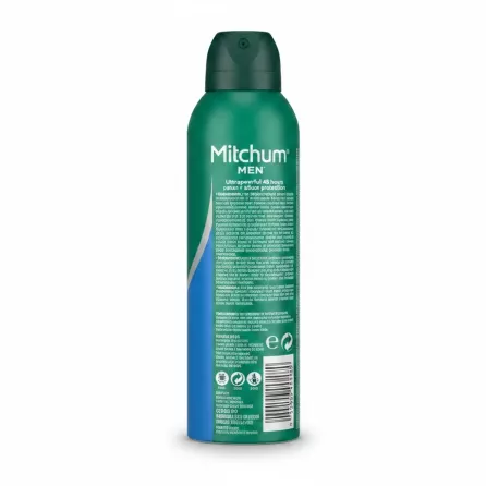 Mitchum Men Ice Fresh Deodorant spray back view with product details