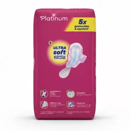 Packaging back with features of Always Platinum Pads