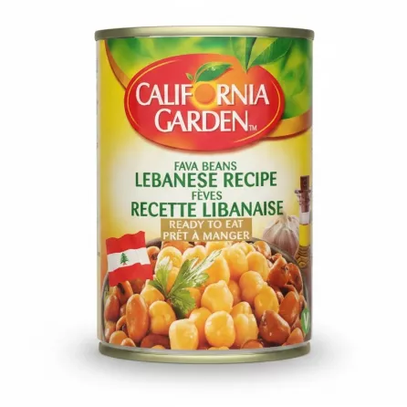 can of California Garden Fava Beans Lebanese Recipe front label