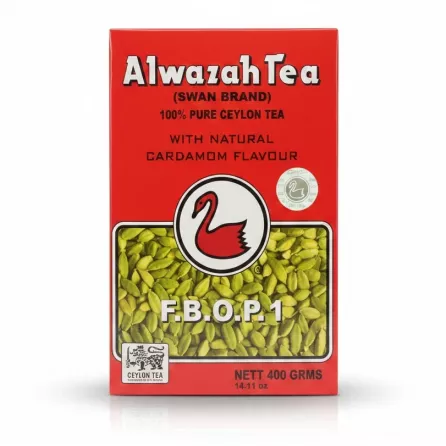 Alwazah Tea box with cardamom flavour and red packaging